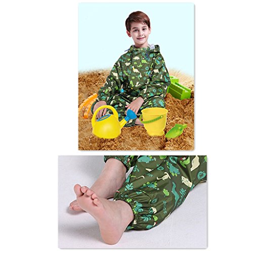 WYTbaby Toddler Rain Suit, Waterproof One Piece Kids Coverall Puddle Suit for Boys Girls 2-14Years Green - Thumbnail 4