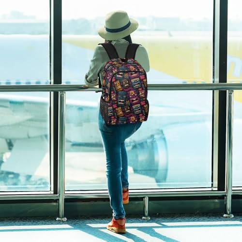 AIXIWAWA Lightweight Hiking Backpacks Tiki Pattern Print, Foldable Waterproof Daypack for Commute Travel3