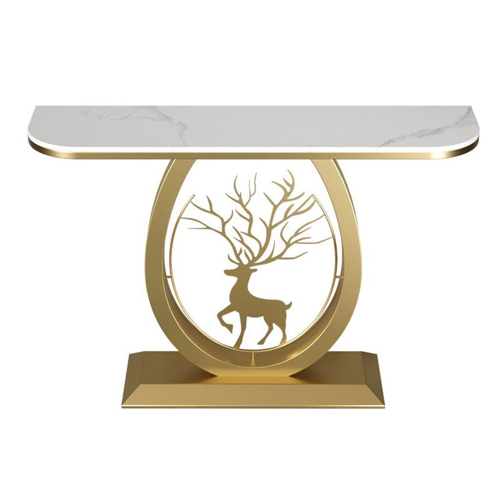 ENGENDER Console Tables Rock Slab Entryway Table Modern Cabinet Chinese Semicircular End(Gold,140 * 30 * 80cm)