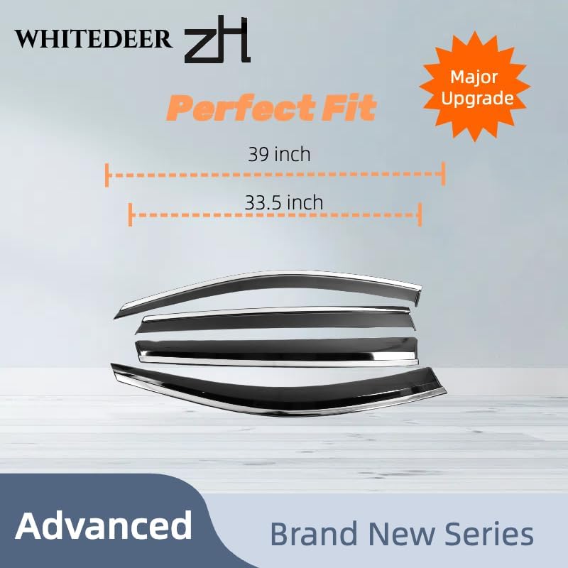 Fits for Infiniti QX60 2013 2014 2015 2016 2017 2018 2019 2020 Advanced PC + Chrome Smoke Window Visor - Sun, Rain, and Vent Protection, Tape-On Outside-Mount, 4-Pieces Vent Deflector Guard