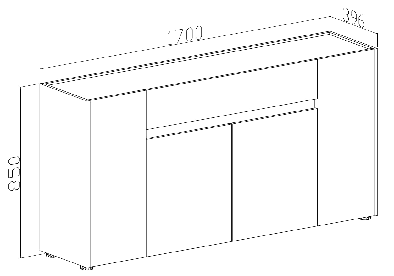 Credenza Moderna Madia In Melaminico Con 4 Ante E 1 Cassetto Mobile Contenitore Sala da Pranzo Soggiorno Design Senza Maniglie Elegante Capiente 170 x 85 x 40 cm (Noce Chiaro)