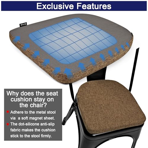 Image of BUYUE Friendly Woven Fabric 14x14 Magnetic Cushions for Metal Chair Set of 4, Enhanced Anti-Slip Seat Pads for Dining Kitchen Cafe Stackable Chairs (U-Shape, Brown, 4 Counts)