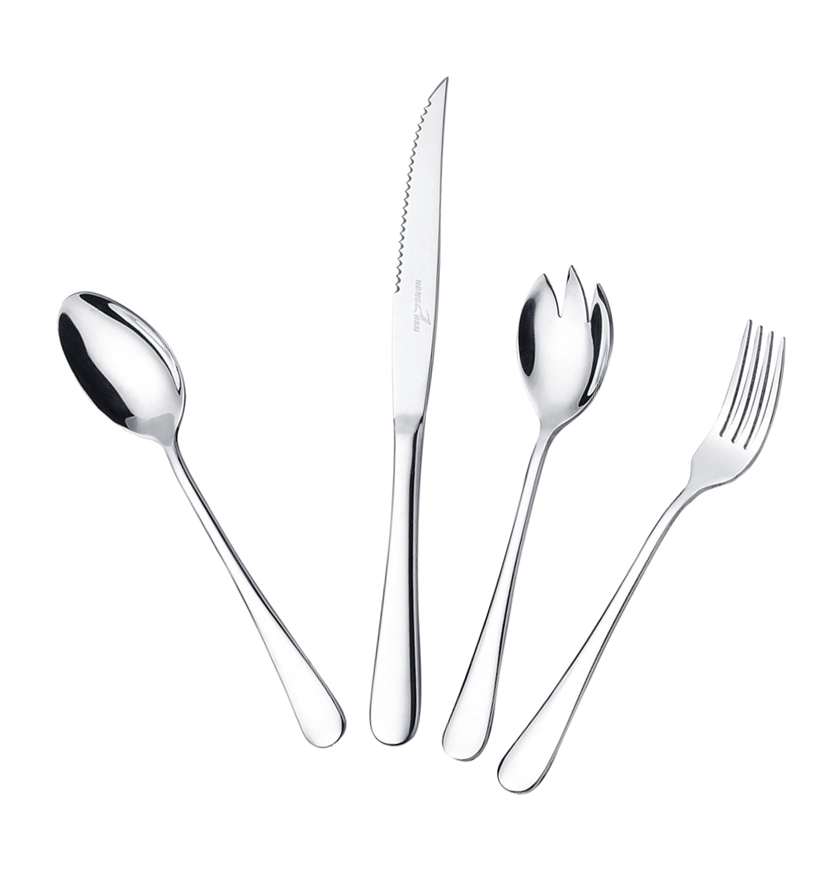 Ensemble De Couverts en Argent, 4 Couteaux en Acier Inoxydable, Fourchette Et Cuillère, Polissage Miroir Exquis, Peut Être Utilisé pour La Salade De Steak Au Restaurant Familial
