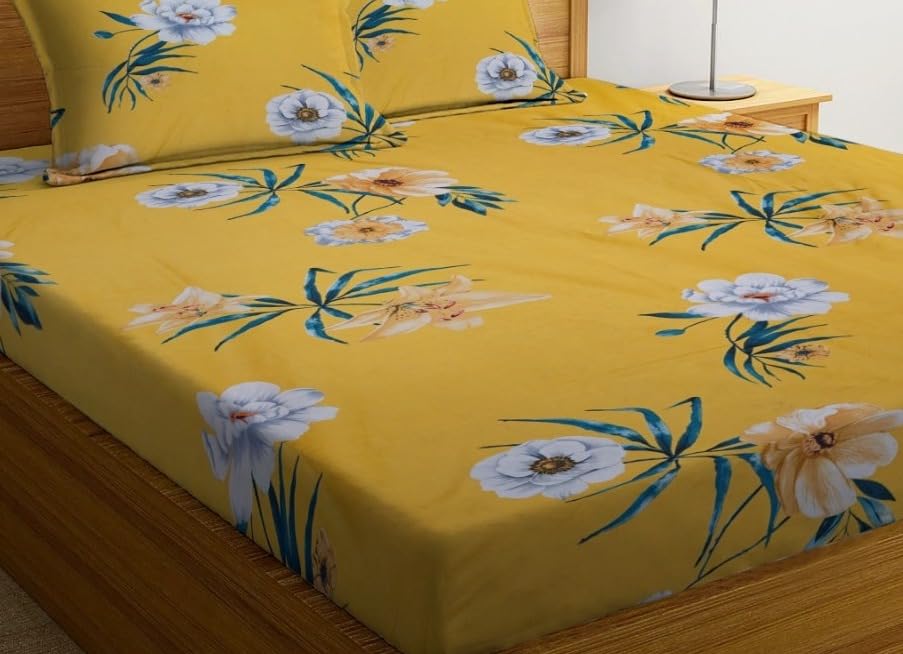 Image of Home Premium Cotton Flat Double Bedsheets with 2 Pillow Covers | Double Bed Breathable | Wrinklefree | Ultrasoft 210 tc Supersoft | 90 x 90 Inches|Print Floral, White and Pink