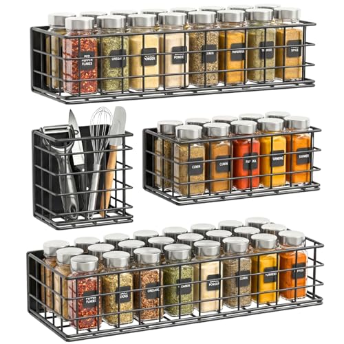 Image of Ofiray-home Magnetic Fridge Shelf, 4-Pack Metal Strong Magnet Rack, Space Saving Spice Organizer, Utensil Holder, Fruit Potato Onion Storage Bins, Black Refrigerator Organizers and Storage