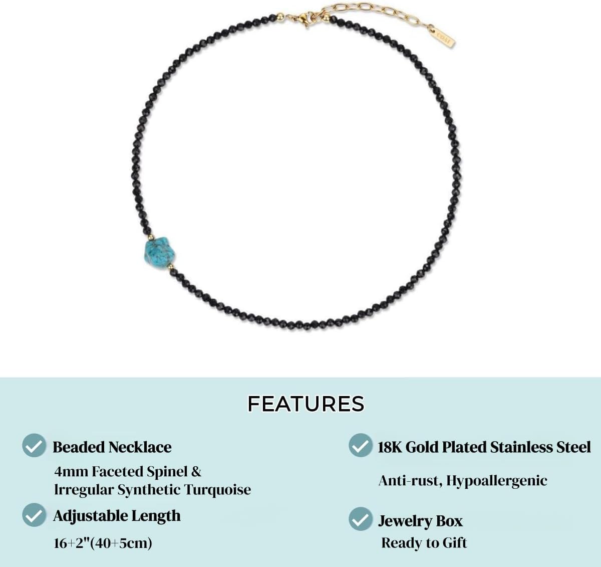 COAI Women's Beaded Necklace, 4mm Faceted Spinel Turquoise Gemstone Necklace for Women
