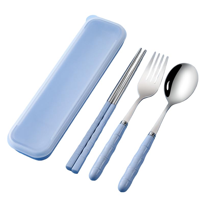 ZIBUYU® Portable Flatwares with Storage Case Set of 3Pcs Chopsticks, Spoon & Fork Combo Food Grade Stainless Steel Cutlery for Lunch Bag Fashion Blue Cutlery for Camping, School, Travel, Office-image-12