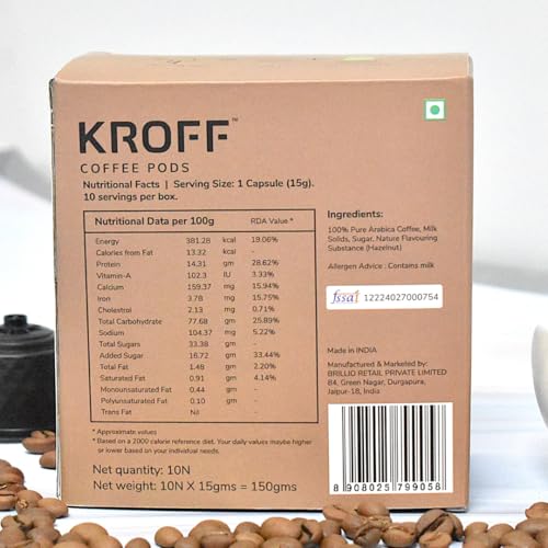 Image of KROFF Hazelnut Cappuccino Coffee Pods | Rich Hazelnut Coffee with Creamy milk | 10 Pods Per Box | Dolce Gusto Compatible