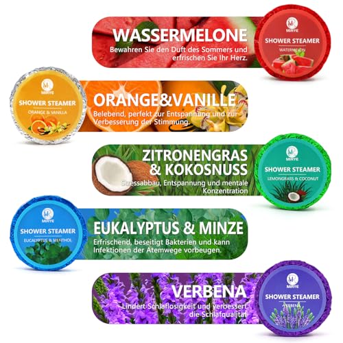 MR MIRYE Shower Steamers Aromatherapie, Duschbomben Geschenke Für Frauen Männer, 20 Stück mit 5 Düften, Geburtstagsgeschenk für Freundin, Muttertagsgeschenke, Geschenkidee, Früchtige ätherische Öle