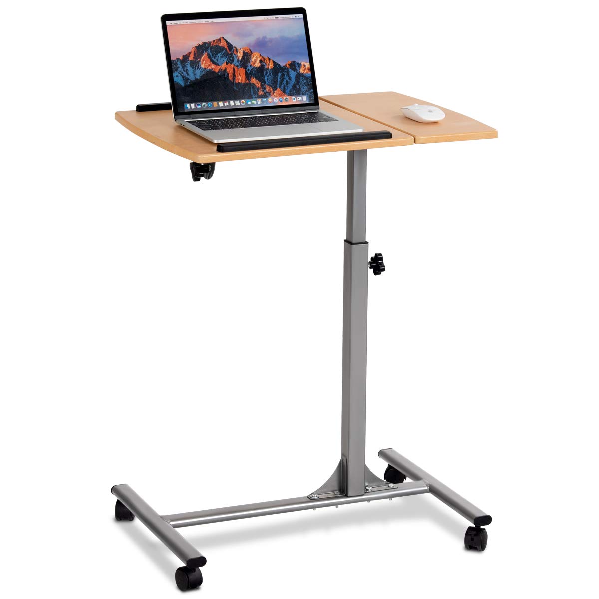 GIANTEX Tavolino a Forma di C, per Computer Portatile, Sollevabile 71-93 cm, Inclinabile 0-45°, 4 Ruote Flessibile, Ideale per Soggiorno, Uffico, Studio, Camera, 64x45x93 cm, 2 Colori