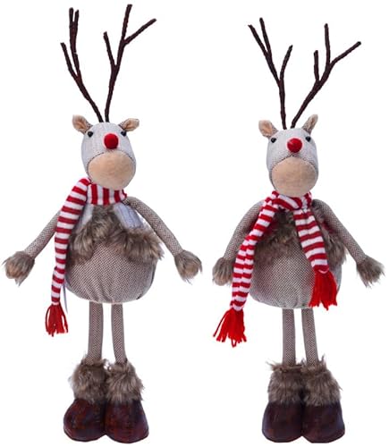 Muddy Hands Set of 2 Christmas Reindeer Decorations – 48cm Freestanding Festive Deer Ornaments, Plush Xmas Figurines & Holiday Statues for Home Decor