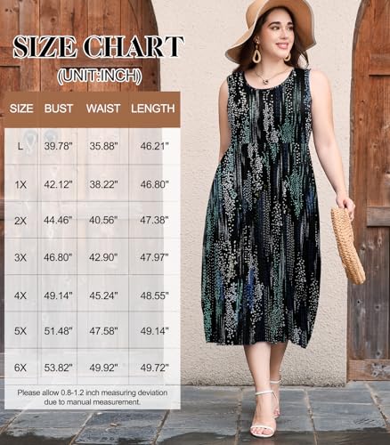 Image of LARACE Women's Plus Size Sleeveless Maxi Dress Casual Crew Neck Pleated Flowy Long Dresses with Pockets L-6XL