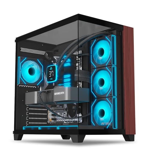 Image of Ant Esports Crystal Wood ATX Mid-Tower Computer Case /Gaming Cabinet with Type-C - Black | Support ATX, Micro-ATX, Mini-ITX | Pre-Installed 4 ARGB Infinity Mirror Fans