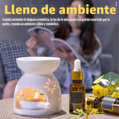 Miniatura 4 de Cisolen Lámpara De Fragancia De Cerámica Censer Difusor De Aroma Titular De Luz De Té Quemador De Aceite Lámpara De Aroma Candelabro Para Ayuda Para El Sueño Relajación Meditación