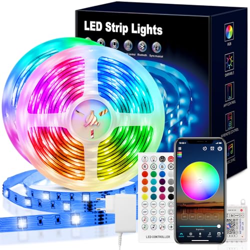 VKH LED Strip 20m LED Streifen Bluetooth RGB LED Band 20m Selbstklebend mit Fernbedienung und APP LED Lichterkette für Zimmer Gaming Party (2 * 10m)
