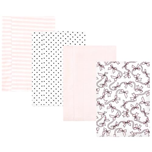 Image of Hudson Baby Unisex Baby Cotton Poly Flannel Burp Cloths, Pink Bows 4 Pack, One Size