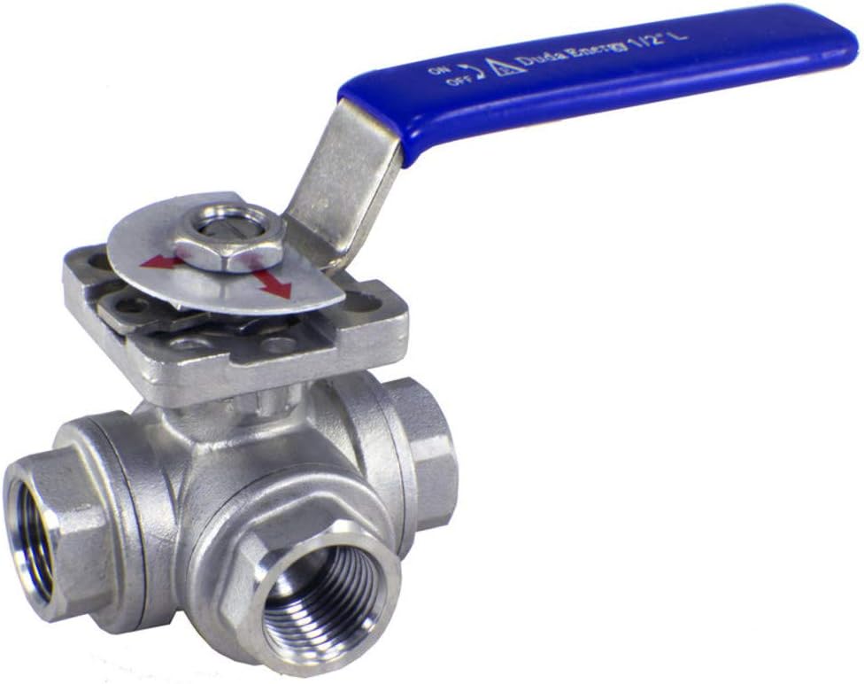 Duda Energy 3WBV-WOG200-F200-T T-Type Ball Valve, 3-Way, 304 Stainless Steel, SS304 SUS304 2" NPT FPT, 2"