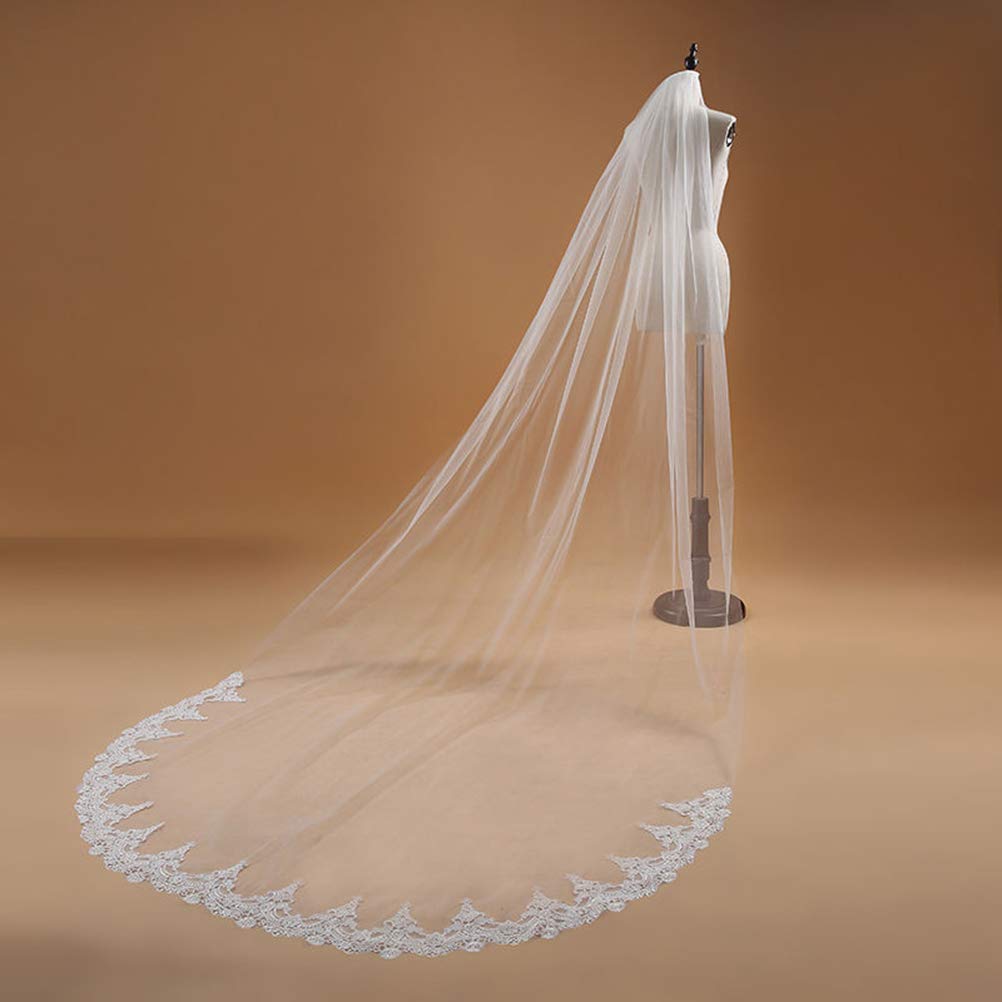 BESTOYARD Brautschleier Lang Spitze Einlagig Mit Kamm Elfenbeinweiß Eleganter Hochzeitsschleier Für Braut Accessoire 118.11X62.99In