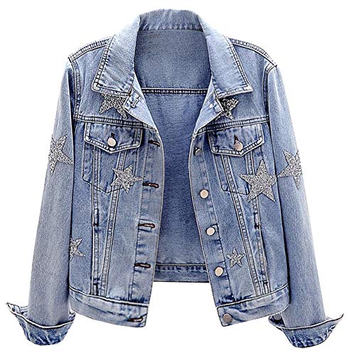 SCOFEEL Women's Star Embroidered Jean Jackets Button Down Denim Jacket Coat