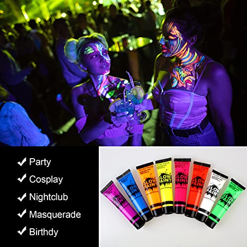 Lookmee Uv Glow Blacklight Neon Face And Body Paint, 0.84Oz Set Of 8 Tubes , Uv Blacklight Neon Fluorescent, Glow In The Dark Face Body Paints,Glow In Dark Party Supplies #TOP4