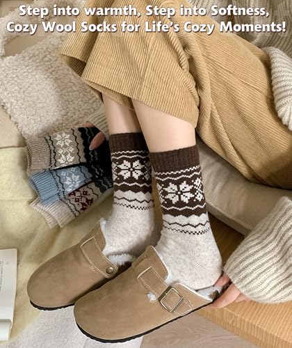 Image of IIG Cute Warm Wool Socks for Women Super Cozy Thick Crew Winter Socks Gifts, 5 Pairs