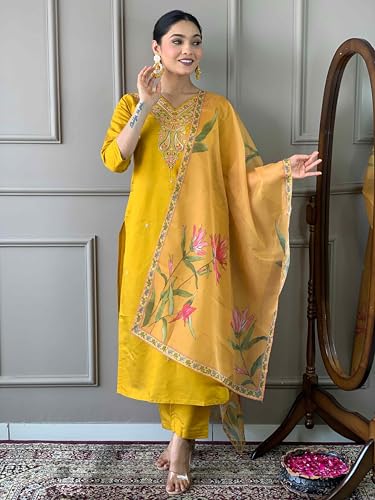 Image of Shiv Textiles Cotton Blend Solid Regular Kurta Sets for Women (JDA-Gauri-Yellow-S