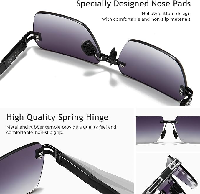 Image of SUNGAIT Rimless Rectangle Sunglasses Square Frameless Shades for Men Women Y2K Vintage UV Protection