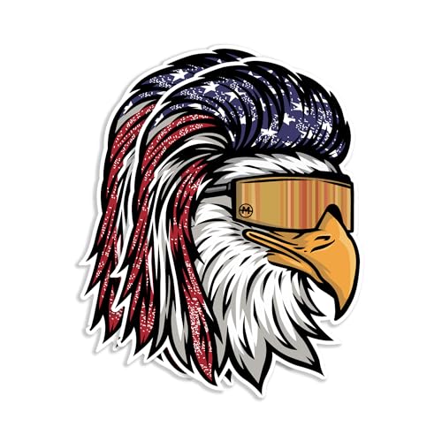 Image of Mullet Eagles Stickers (2 Pc) - Strong Adhesive Waterproof American Flag Eagle Decal Sticker - No Fade, Used for Bumper, Window, Laptop, RV, Water Bottle, Truck, Car, Phone Case