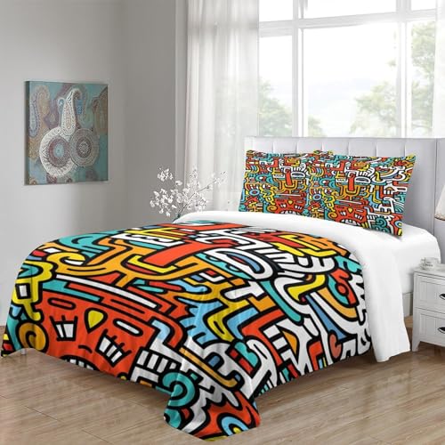 Housse de couette alphabet IOFEER 200x200 parure lit microfibre ado