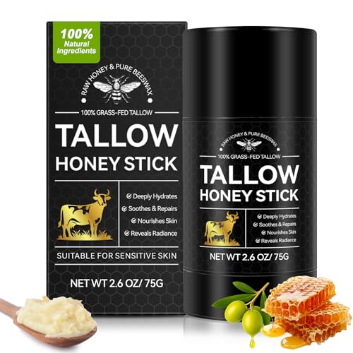 Shuangjia Eloix Tallow Honey Balm & Stick All-Natural Moisturizer with Beef Tallow and Raw Honey for Face & Body Handmade Formula for Dry Sensitive Skin Promotes Longevity Firming & Hydration