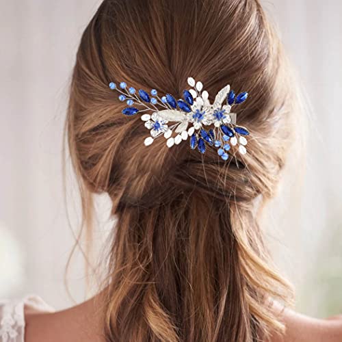 Flatser Blue Crystal Wedding Hair Clips Silver Flowers Bride Hair Barrettes Leaf Bridal Hair Accessories For Women #TOP4