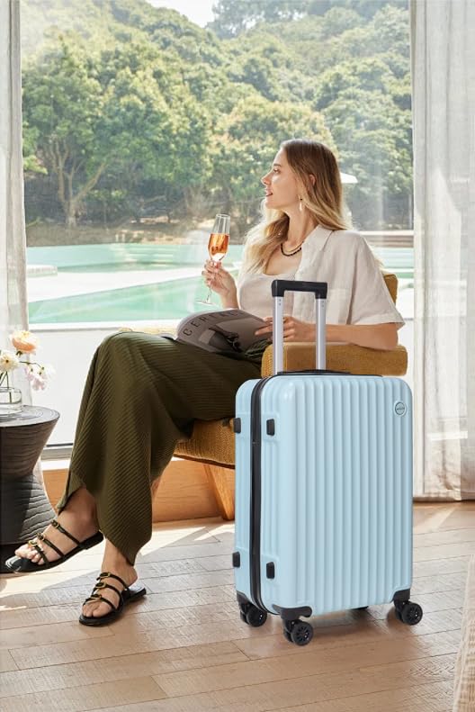 Image of 3-Piece Hardside Luggage Set, ABS+PC Spinner Suitcase with Anti-Burst Zipper & Built-in Lock, 20 /24 /28 Inch (blue)