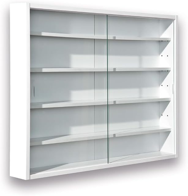 Inter Link Witryna kolekcjonerska, półka ścienna, szklana gablota, szafka wisząca, półka wisząca, gablota, MDF, biały, 80 x 60 x 9,5 cm