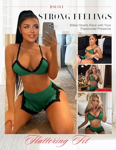 Image of RSLOVE Sexy Pajamas for Women Soft Lingerie Set Lace Trim Sleepwear 2 piece Pjs Shorts Set