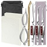 LJZP 9 Pcs Jewelry Soldering Block Kit, Include 2 Honeycomb Ceramic Blocks 3 Tweezers 1 Copper Tong 1 Metal Clip 2 Storage Bag, Soldering Board Plate for for Jewelry Making Tool Supplies