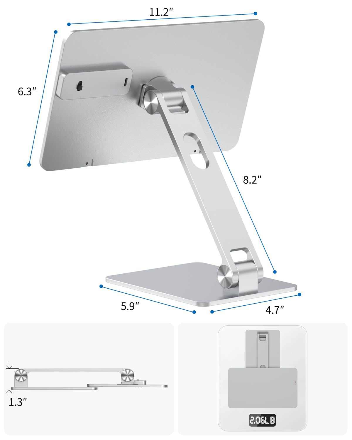 Supporto di ricarica wireless magnetico per iPad, supporto in lega di alluminio a doppia regolazione per ufficio, disegno, compatibile solo con iPad Pro 13" M4 (2024)