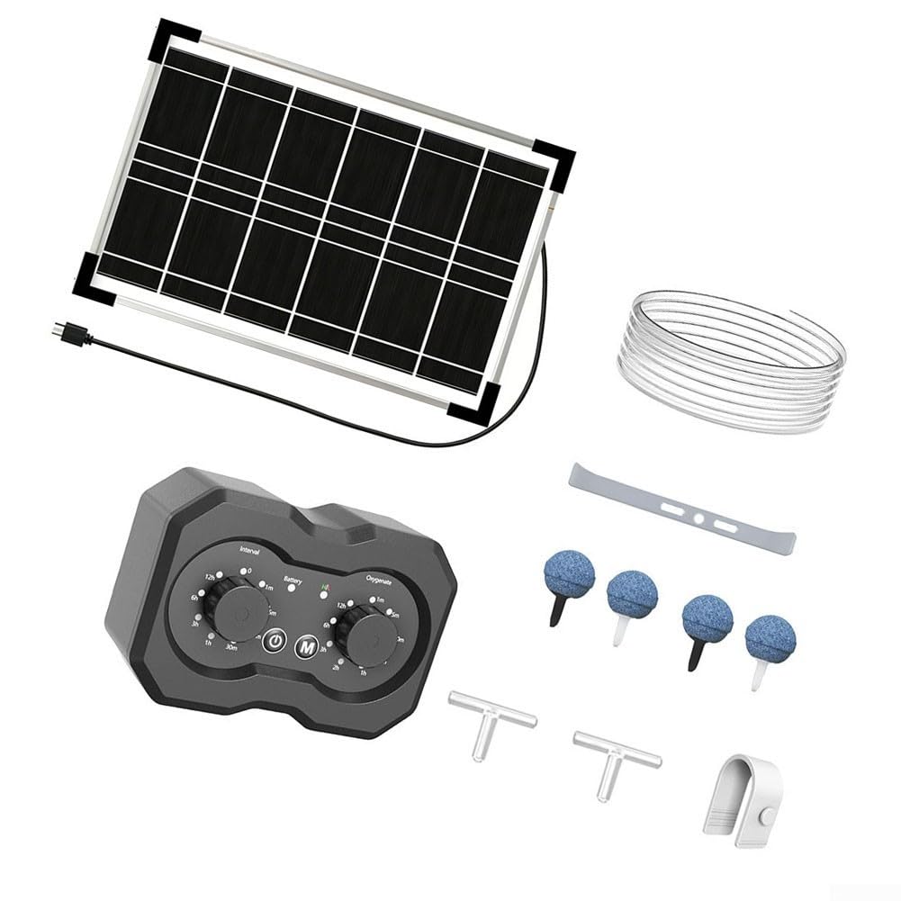 Solar-Teichbelüfter mit Batterie-Backup – Einstellbare Luftleistung Sauerstoffpumpe für Aquarien & Gärten – Wasserdichtes Outdoor-Belüftungssystem mit Metallhalterung