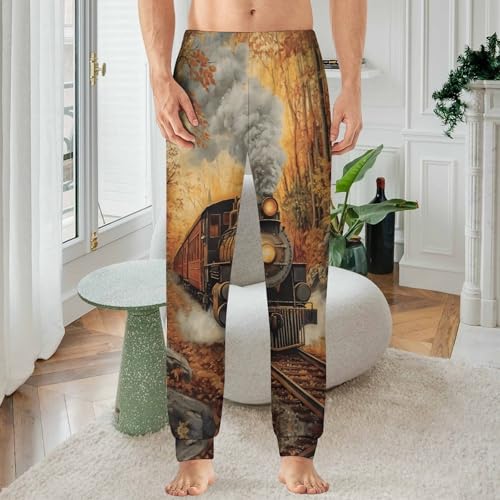 Vintage Steam Train Autumn Forests Men's Pajama Bottoms Sleep Lounge Soft Comfy Pants Sleepwear2