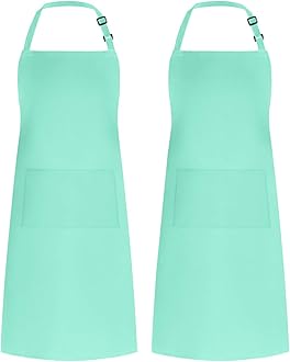 Syntus 2 Pack Adjustable Bib Apron Waterdrop Resistant with 2 Pockets Cooking Kitchen Aprons for Women Men Chef, Green