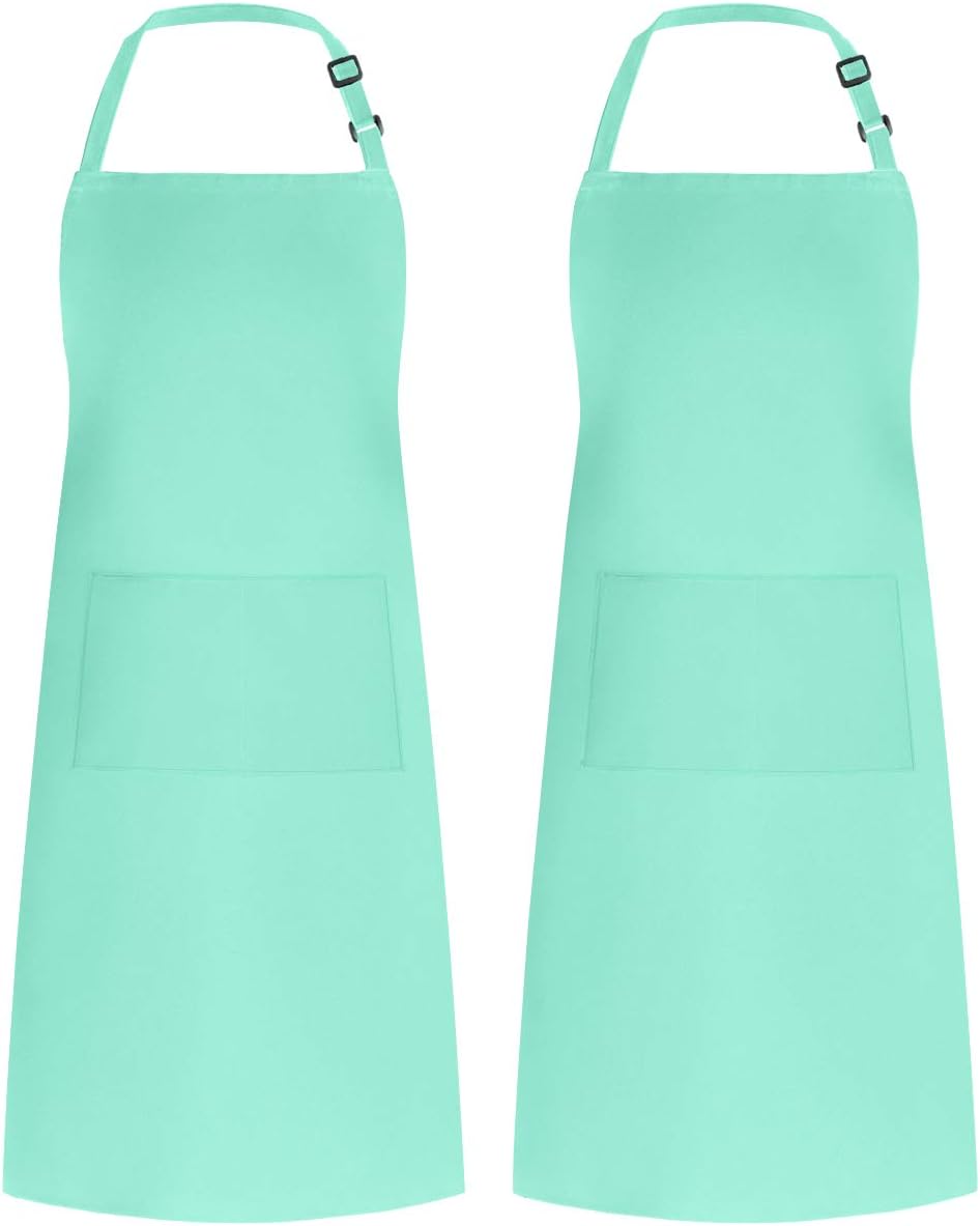 Syntus 2 Pack Adjustable Bib Apron Waterdrop Resistant with 2 Pockets Cooking Kitchen Aprons for Women Men Chef, Green