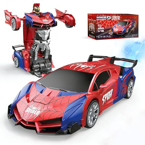 Voiture Télécommandée Spider Jouet Enfants 3 4 5 6 7 8 Ans Garçon Fille, Voitures Radiocommande Transformable Robot Rotation 360°et Pulvérisation, Jeux Intérieur Extérieur Cadeau Anniversaire Noël