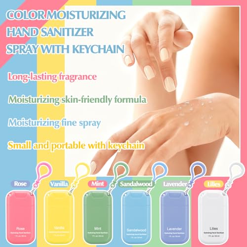 Image of 12 Pack Mist Hand Sanitizer Spray Keychain Cute Mini Hand Sanitizer Travel Size Bulk 1oz Scent Moisturizing Back to School Teacher Gift Classroom Variety Pack for Gym Purse Backpack(Colorful,Classic)