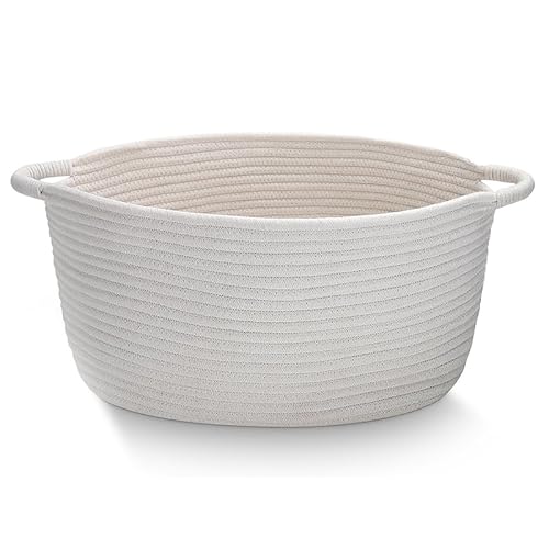 Large Cotton Rope Storage Basket with Handles, Hamper, Laundry Basket, 20 "L x 14" W x 12 "H, Home Decor to Storage Blanket &Toy, etc .(White)