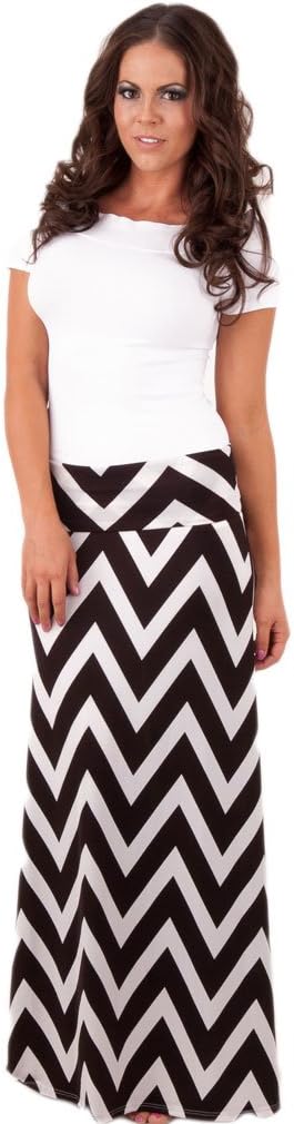 Black and White Chevron Maxi Skirt - Trendy Clothing (S)