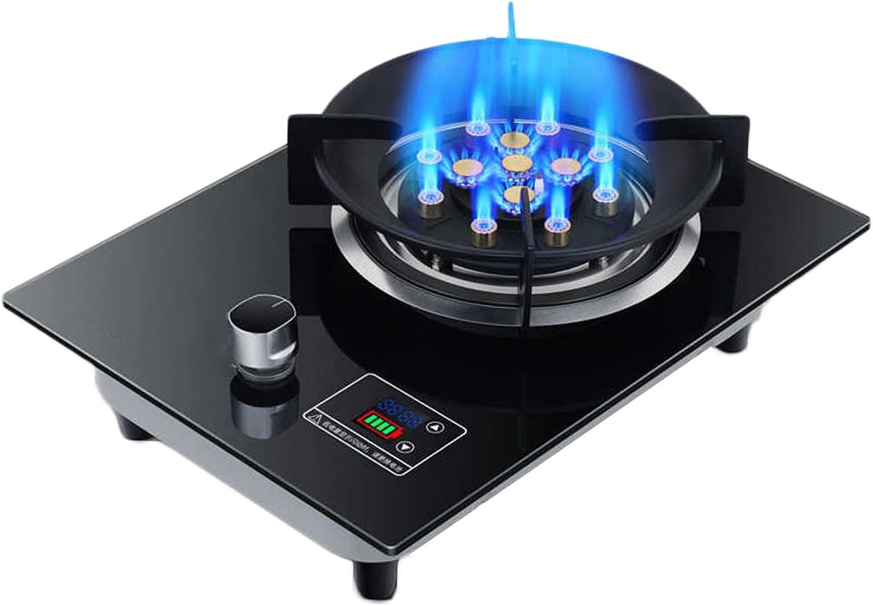 Portable Gas Stove with 1 Burner,5.2KW High-Efficiency LPG/Natural Cooktop,13-cavity Large-fire,with Flameout Protection and Timer(NG)