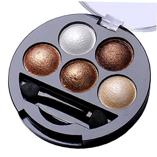 Oogschaduw palet 5 kleuren gebakken oogschaduw oogschaduw poeder metallic glans warme kleur schaduw palet met oogschaduw… - Image 3