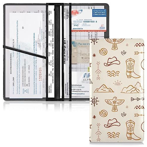 Linqin Car Registration and Insurance Card Holder, Western Boho Pattern Cowboy Glove Box Organizer Card Document Wallet