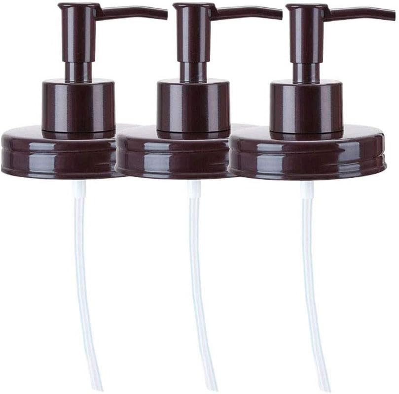[Bronze] Elwiya Rustic/Farmhouse Mason Jar Soap Dispenser Lid and Pump Rust Proof, Plastic Dispenser Lid for 16 oz Regular Mouth Mason Jar Decor - 3 Pack
