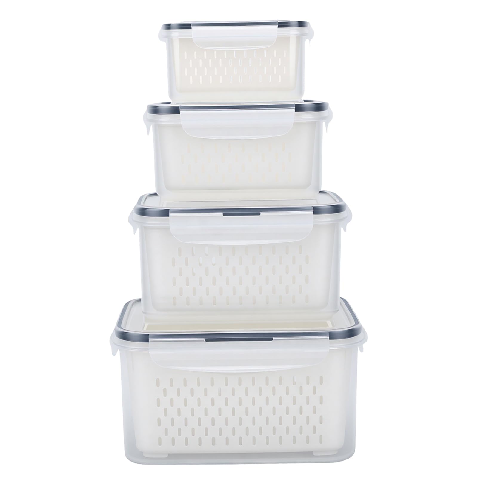 Yosoo Health Gear Contenitori Ermetici per Alimenti, Contenitori per Prodotti in Plastica da 4 Pezzi con Scolapasta Rimovibili, 3,15 L 1,7 L 0,8 L 0,38 L per gli Avanzi di Preparazione dei Pasti in
