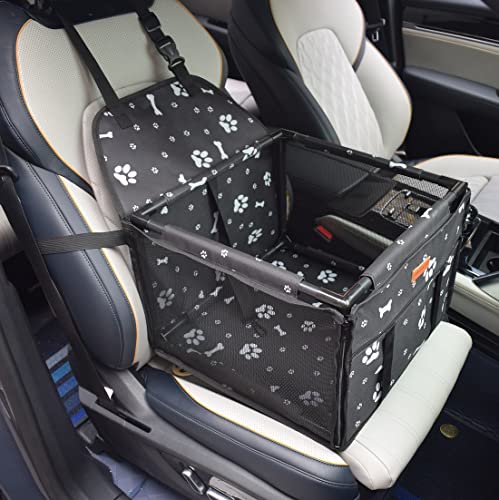GoBuyer Waterproof Pet Dog Car Seat Booster Carrier Box and Basket with Seat Belt Harness Restraint for Puppy Cat Travel (Black Bone, Medium 50x40cm)